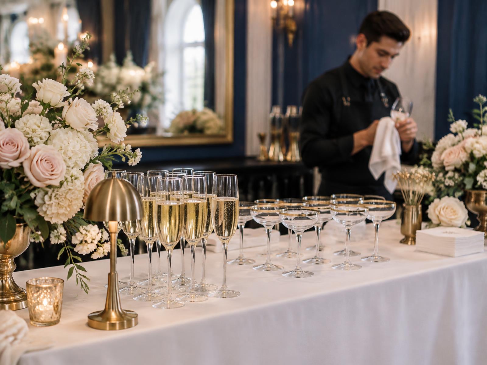Elegant wedding bar with champagne flutes